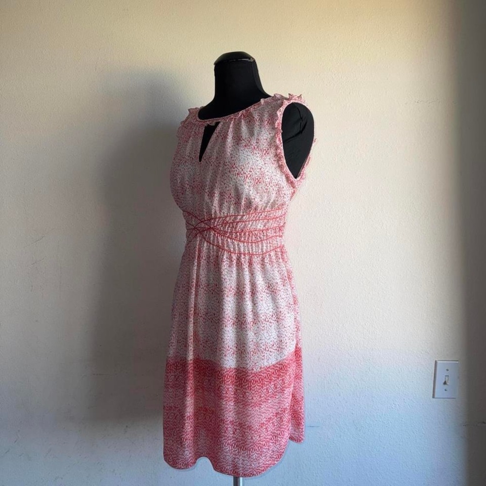 Max Studio Ditsy Floral Midi‎ Dress Pink White Smocked Waist Y2K Boho XS